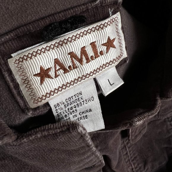 A.M.I. Dark Brown Stretch Corduroy Trucker Y2K Bohemian Blazer Jacket - Picture 6 of 12